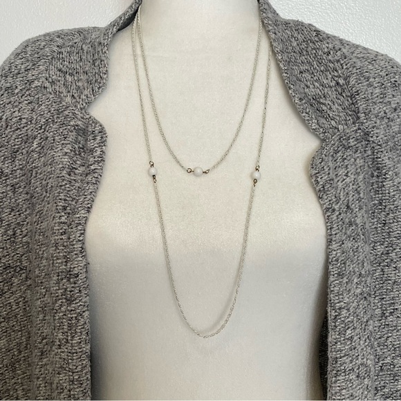 Vintage Monet White Long Chain and Beaded Necklace - Picture 2 of 6